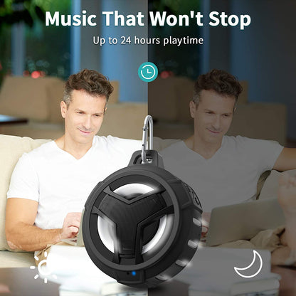 Bluetooth Shower Speaker, Waterproof Portable Bluetooth Speakers, IP67 Waterproof Wireless Speaker with LED Light, Floating, 2000Mah, True Wireless Stereo for Kayak, Beach,Gifts for Men -Black